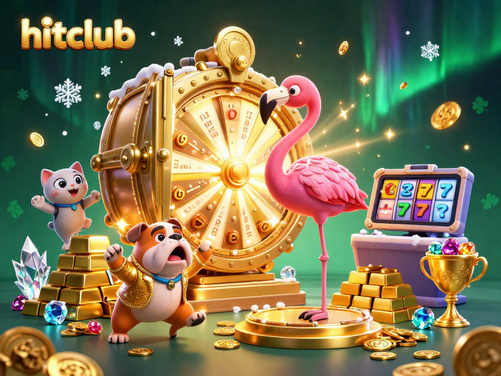 Hitclub game show scene with spinning prize wheel and vibrant casino elements