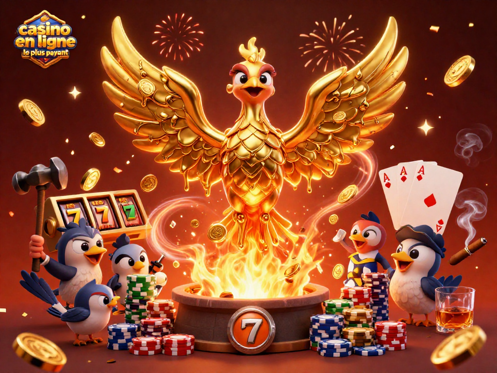 Gagnez au casino en ligne le plus payant avec la machine à sous et des symboles chanceux, ambiance festive.