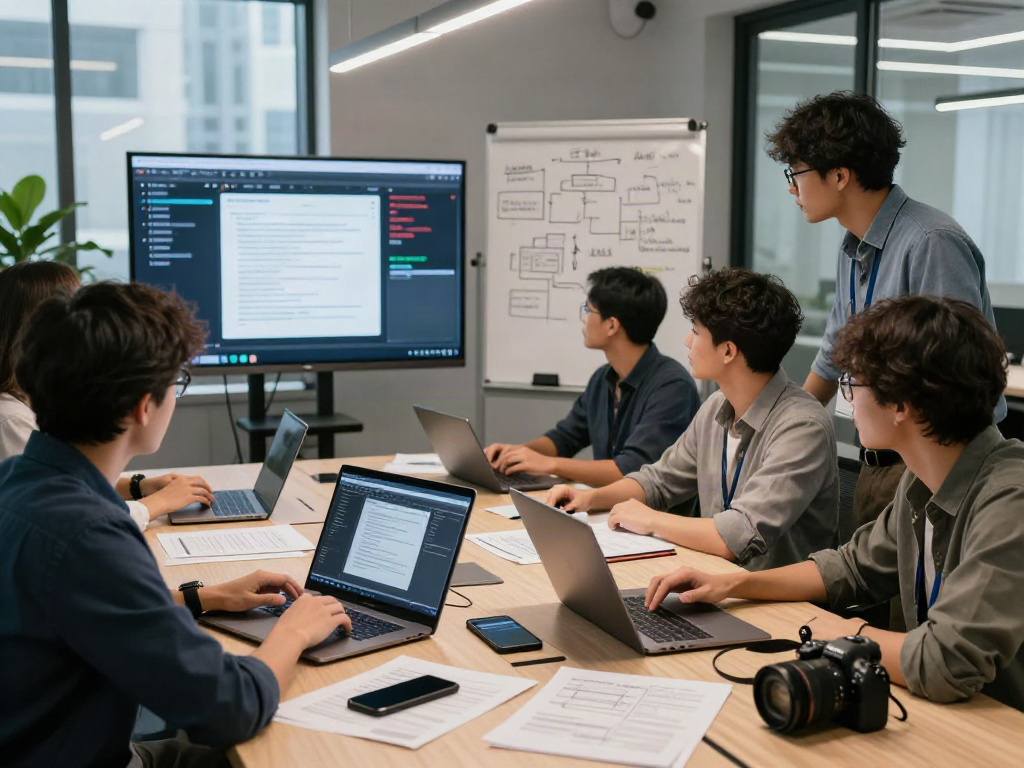 Document fraud detection software developers collaborating in a modern workspace with real-time analytics.