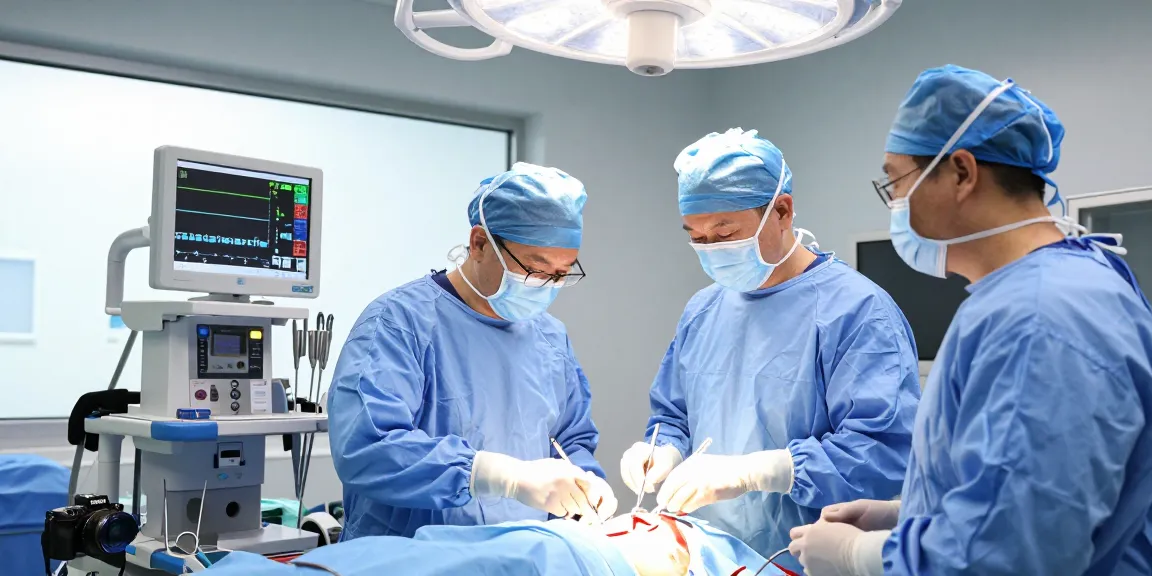 Dar kanal ameliyatı being performed by a skilled surgeon in a modern operating room with advanced equipment and a focused surgical team.