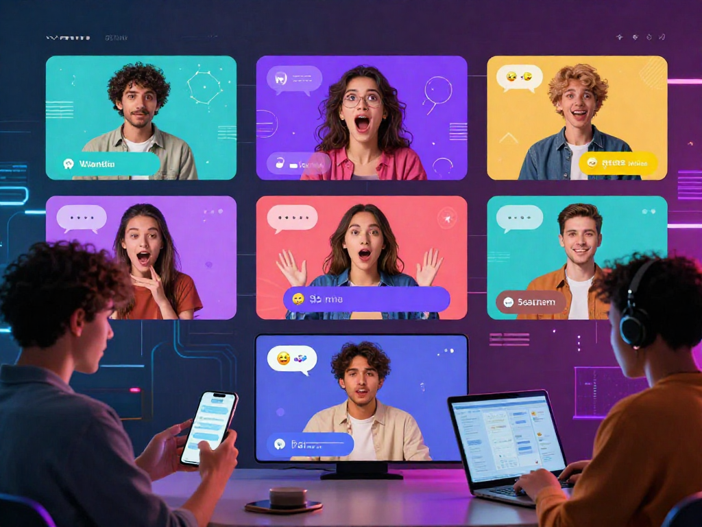 An engaging scene of users interacting with a spicy chat AI in a vibrant digital chat environment.