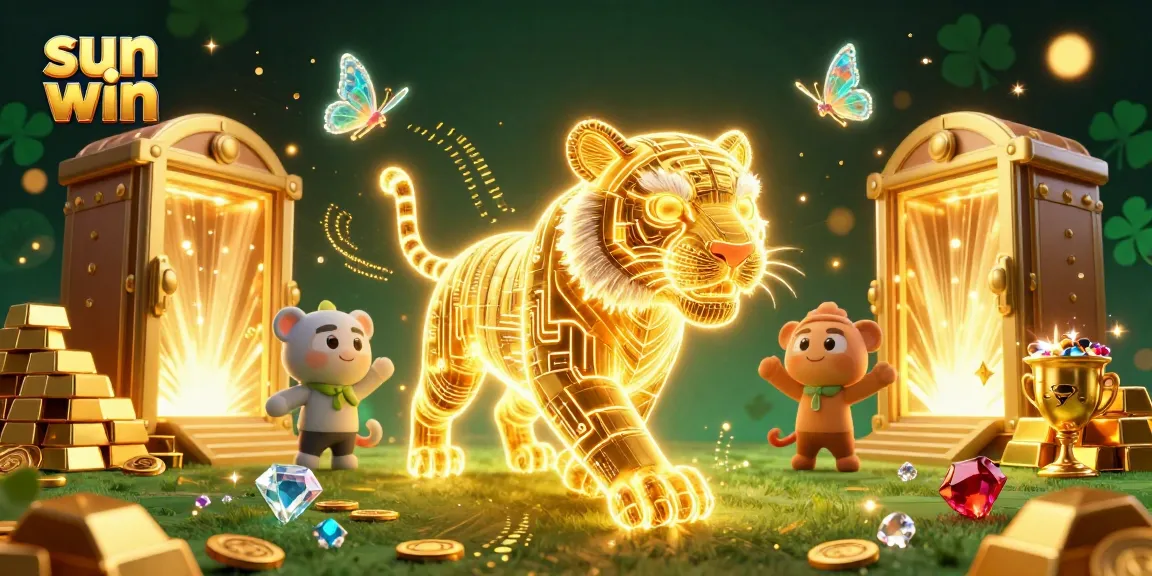 Experience thrilling gameplay at sun win with a neon wireframe tiger in a rich digital casino.