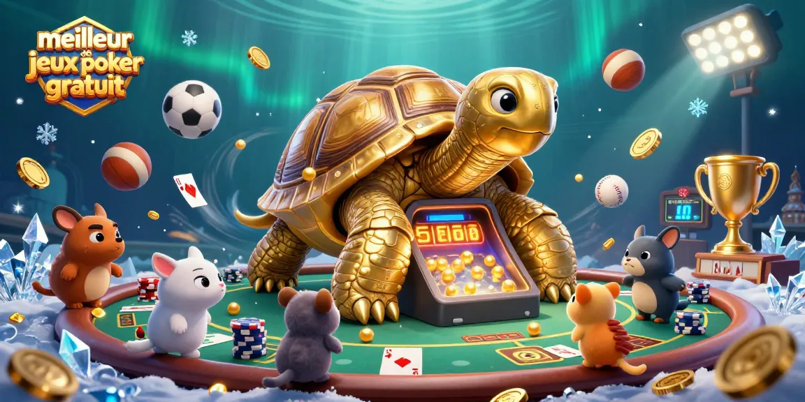 Jouez au meilleur jeu de poker gratuit avec une tortue en or et une atmosphère vibrante.