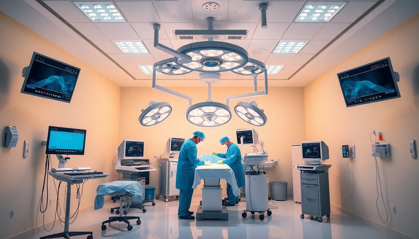 Surgical Treatment Cente showcasing a modern operating room with advanced surgical equipment and a dedicated team.