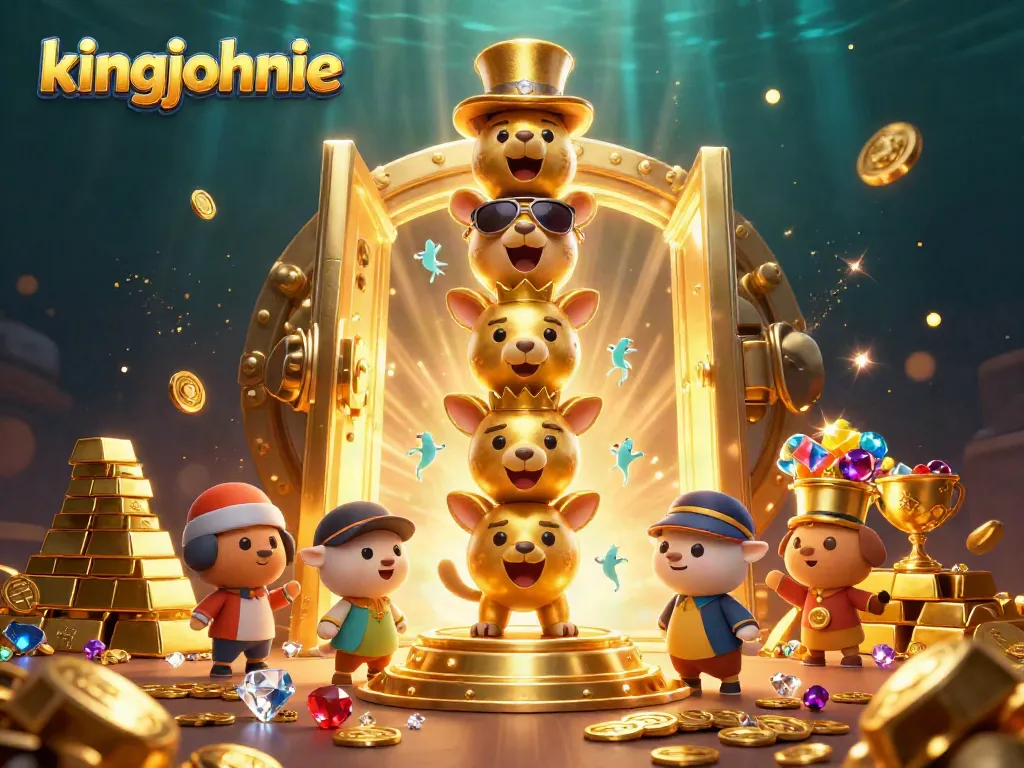 Experience riveting gaming with kingjohnnie at a vibrant casino featuring bursting treasures and lively characters.