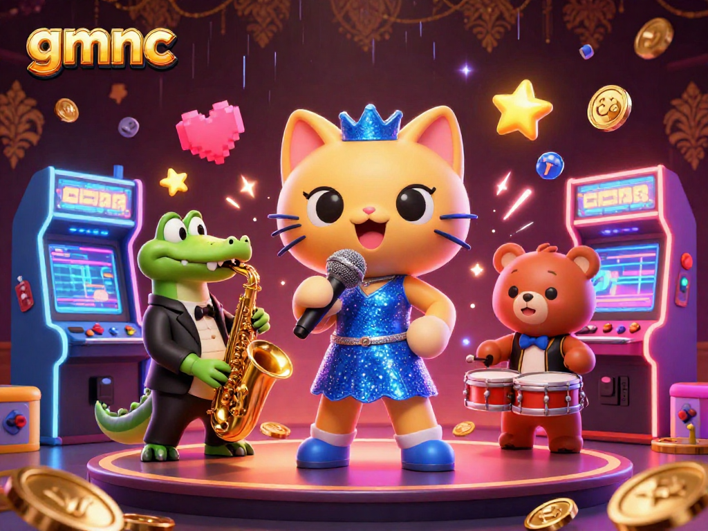 Experience the exciting world of gmnc with a lively casino scene featuring a jazz-singer cat, saxophone crocodile, and bear cub.